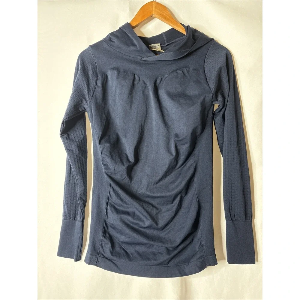 Clima Wear Women's M Athletic‎ Seamless Long Sleeve Hoodie Blue Stretch Shirt - Picture 5 of 6